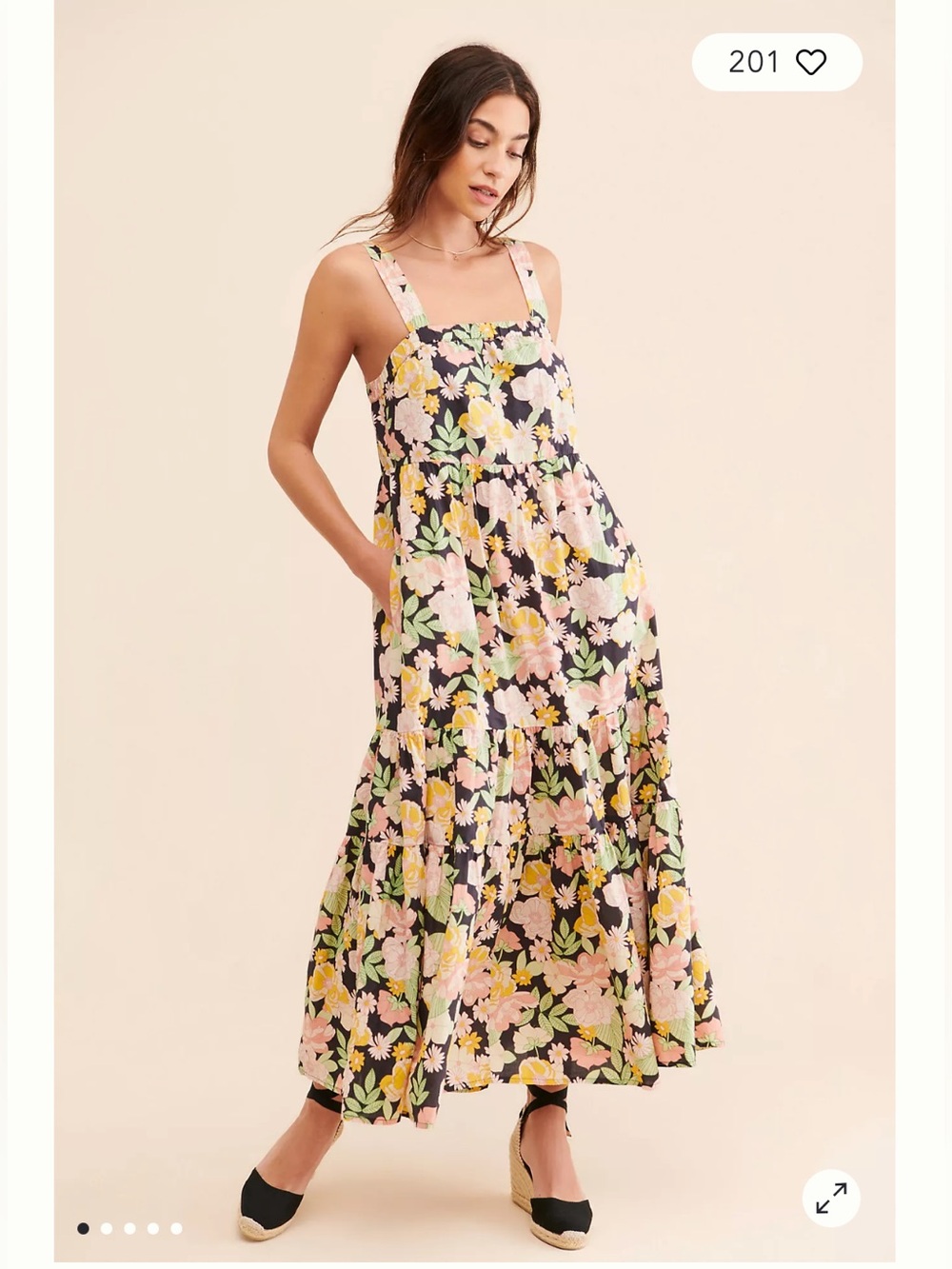 Anthropologie Black Floral Maxi Dress with Pink, Yellow & Green Print